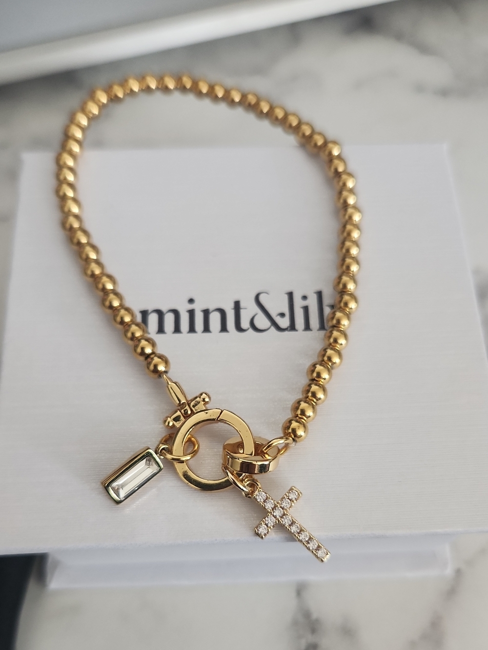 Mint & Lily Gold Beaded Cross Charm Bracelet April Birthstone